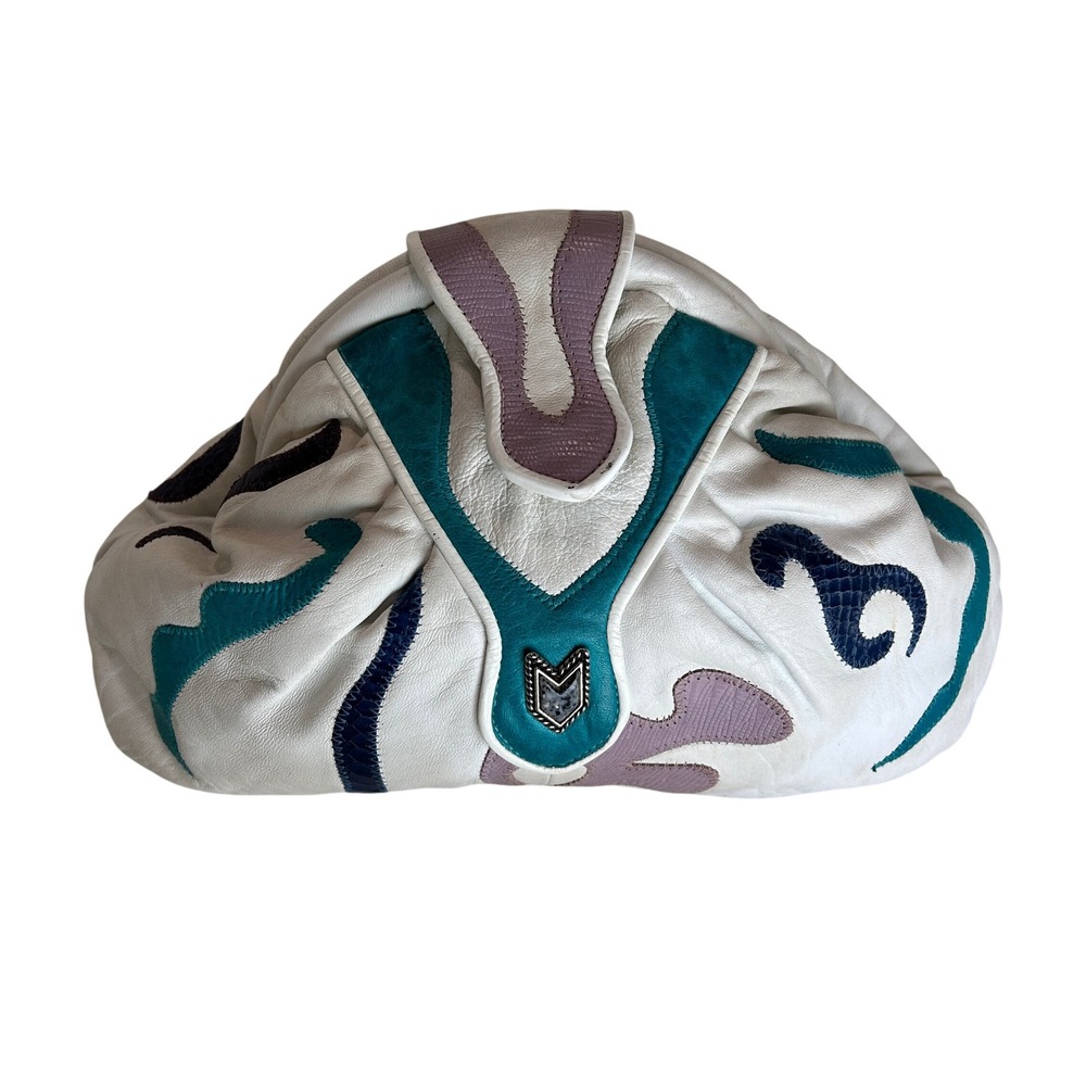 Vintage Shoulder Bag Women Medium White 80s Abstract Western Rodeo Cowgirl Rodeo
